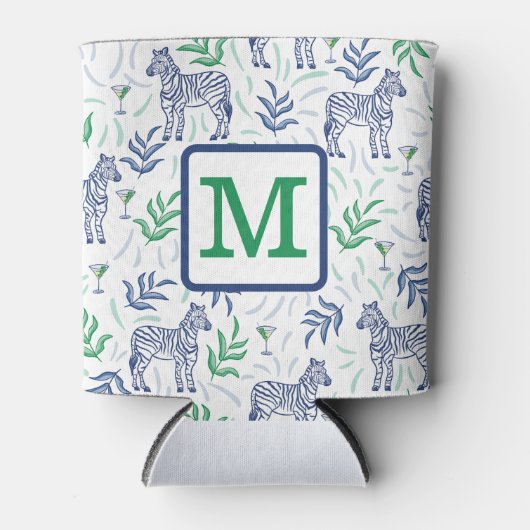 Preppy Zebra Martinis Groen Monogram Wit Blikjeskoeler (Voorkant)