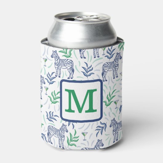 Preppy Zebra Martinis Groene Monogram Wit Blikjeskoeler (Blikje Voorkant)