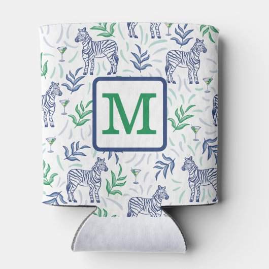 Preppy Zebra Martinis Groene Monogram Wit Blikjeskoeler (Achterkant)