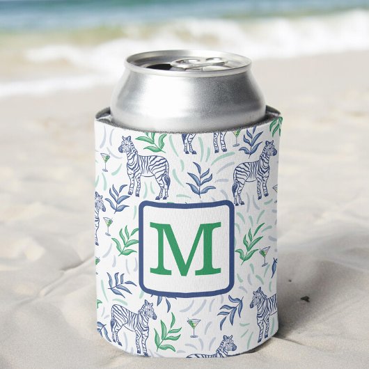 Preppy Zebra Martinis Groene Monogram Wit Blikjeskoeler