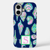 Preppy Zeeschelpen Navy Monogram Case-Mate iPhone Case (Achterkant)