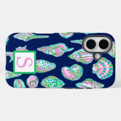 Preppy Zeeschelpen Navy Monogram Case-Mate iPhone Case (Achterkant (horizontaal))