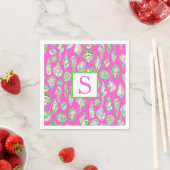 Preppy Zeeschelpen op Roze Monogram Seaside Servet (Insitu)