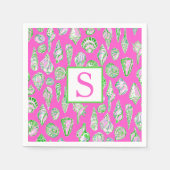 Preppy Zeeschelpen op Roze Monogram Seaside Servet (Voorkant)