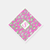 Preppy Zeeschelpen op Roze Monogram Seaside Servet (Hoek)