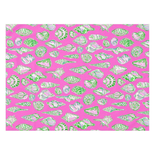 Preppy Zeeschelpen op Roze Zeekant Tafelkleed (Voorkant (Horizontaal))