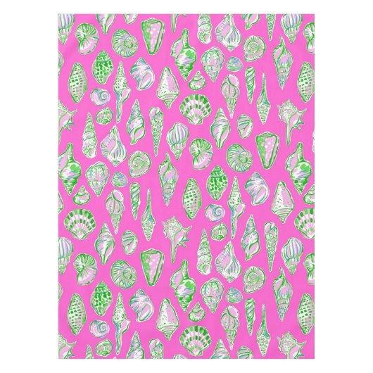 Preppy Zeeschelpen op Roze Zeekant Tafelkleed (Voorkant)