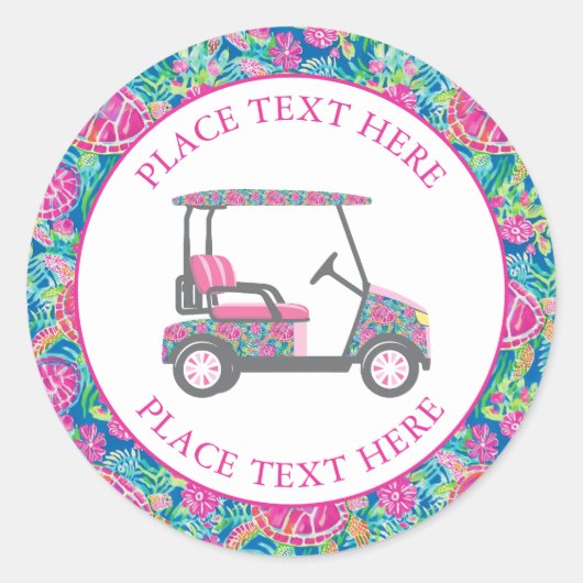 Preppy Zeeschildpadden Golfkar Ronde Sticker (Voorkant)