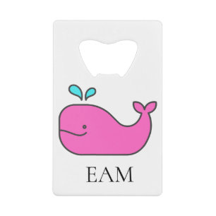 Preppy Zeevaart Roze en Aqua Walvis Monogram Creditkaart Flessenopener