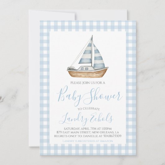 Preppy zeilboot Nautical blauwe jongens baby showe Kaart (Voorkant)