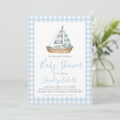 Preppy zeilboot Nautical blauwe jongens baby showe Kaart (Staand voorkant)