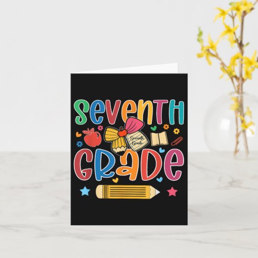 Preppy Zevende Graad Terug naar School 7e Graad On Kaart (Gele Bloem)