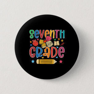 Preppy Zevende Graad Terug naar School 7e Graad On Ronde Button 5,7 Cm