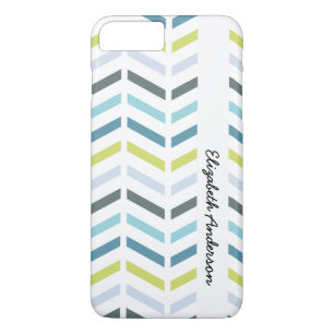 Preppy Zigzag Aqua en Groene Chevrons met naam iPhone 8/7 Plus Hoesje