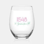 Preppy Zip Code Street Adres gepersonaliseerd Wijnglas Zonder Voet (Voorkant)
