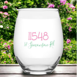 Preppy Zip Code Street Adres gepersonaliseerd Wijnglas Zonder Voet
