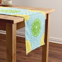 Preppy Zomer Citrus Citroen Limoen op Turquoise  Korte Tafelloper