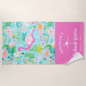 Preppy Zomer Flamingo | Bachelorette Weekend Strandlaken (Voorkant)