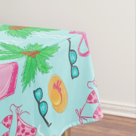 Preppy Zomer Strand Iconen / Kust Blauw Tafelkleed