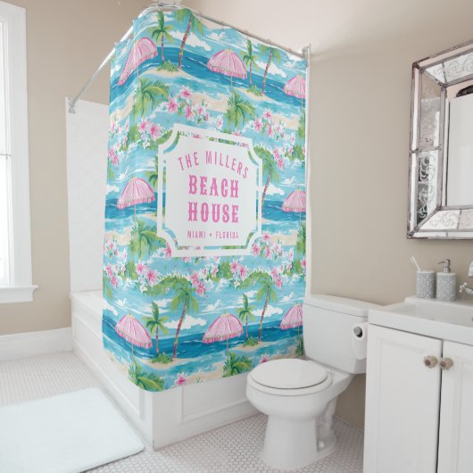 Preppy zomer strand paraplu | Beach House Douchegordijn (In situ)