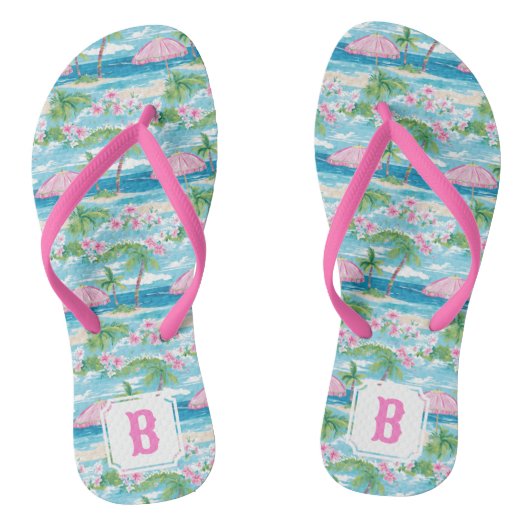 Preppy zomer strand paraplu | Monogram Teenslippers (Voetbed)