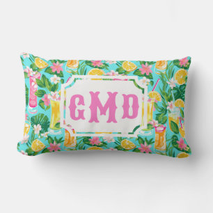 Preppy Zomer Tropische Cocktails Monogram Kussen