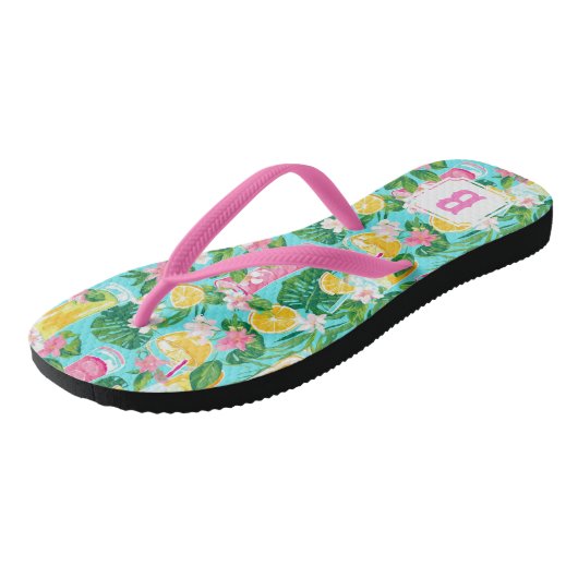 Preppy zomer tropische cocktails | Monogram Teenslippers (Schuin)