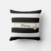 Preppy zwart-wit gestreept goud bloemig kussen (Achterkant)