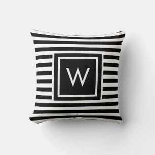 Preppy zwart-wit gestreepte monogram kussen