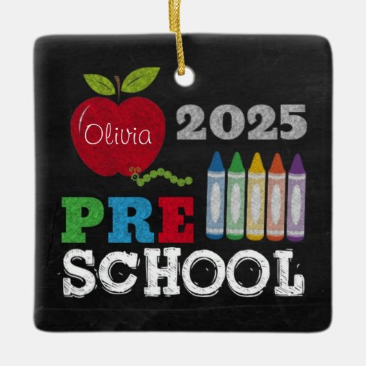 Preschool 2025 Chalkboard Name Ornament (Voorkant)
