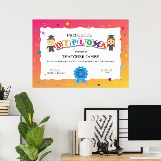 Preschool Afstuderen Diploma Poster (Thuiskantoor)