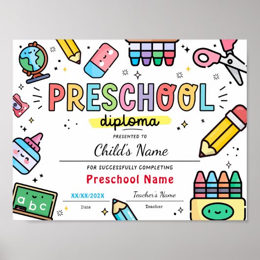 Preschool Afstuderen Diploma Poster (Voorkant)