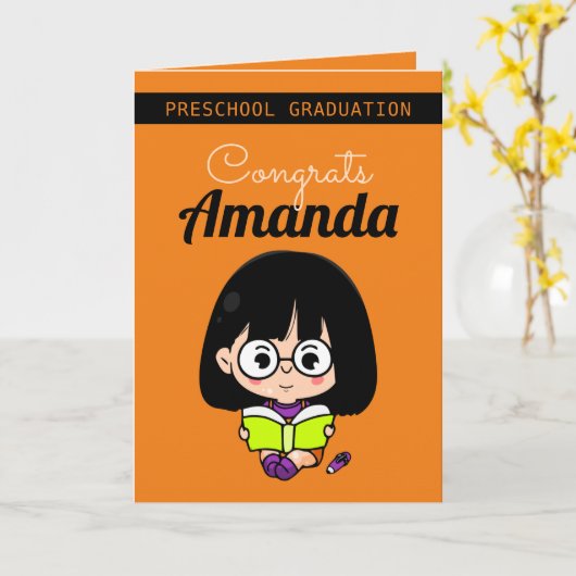 Preschool Afstuderen Sinaasappel Kaart (Gele Bloem)