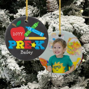 Preschool Apple Crayons Chalkboard Foto Keramisch Ornament