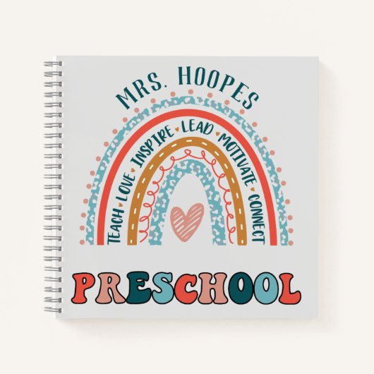 Preschool Boho Rainbow Heart Trendy Personalized Notitieboek (Voorkant)