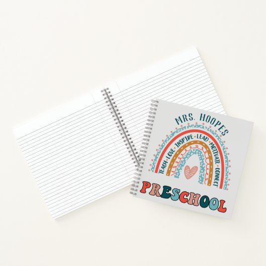 Preschool Boho Rainbow Heart Trendy Personalized Notitieboek (Binnen)