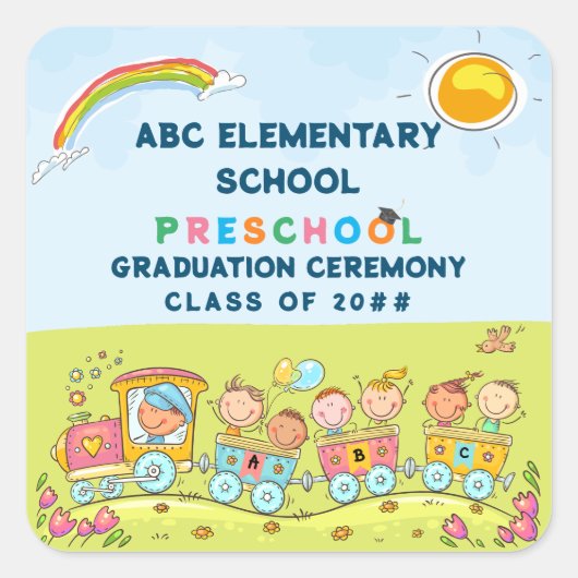 Preschool elementaire Afstuderen Vierkante Sticker (Voorkant)