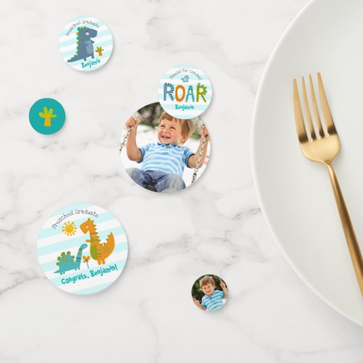 Preschool Graduation Blue Dinosaur Boy 2 Photo Fun Confetti (Groep)