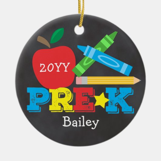 Preschool Keepomwille Apple Crayons Chalkboard Keramisch Ornament (Voorkant)