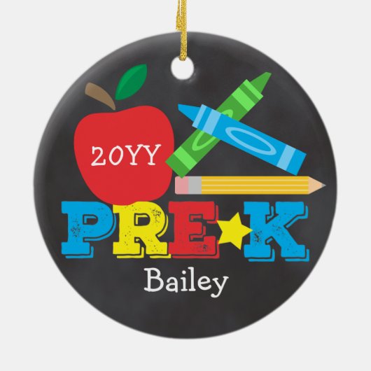 Preschool Keepomwille Apple Crayons Chalkboard Keramisch Ornament (Achterkant)