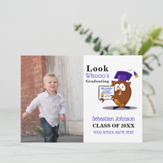 Preschool Kindergarten Foto Afstuderen Aankondiging (Staand voorkant)