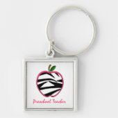 Preschool leraar Zebra Print Apple Sleutelhanger (Voorkant)