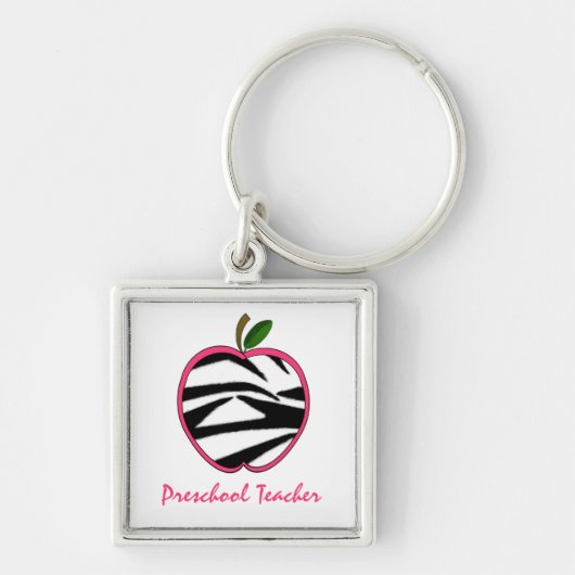 Preschool leraar Zebra Print Apple Sleutelhanger (Voorkant)