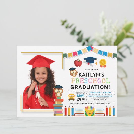 Preschool Photo Afstuderen Invitation Kaart (Staand voorkant)