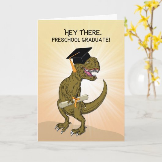 Preschool Pre-K Afstuderen T-Rex Dinosaur Kaart (Gele Bloem)