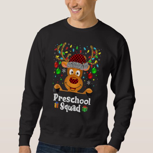 Preschool Squad Teacher Plaid Reindeer Hat Santa C Trui (Voorkant)