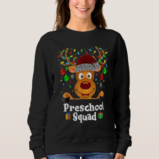 Preschool Squad Teacher Plaid Reindeer Hat Santa C Trui (Voorkant)