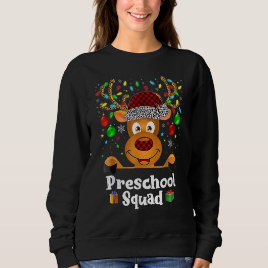 Preschool Squad Teacher Plaid Reindeer Hat Santa C Trui (Voorkant)