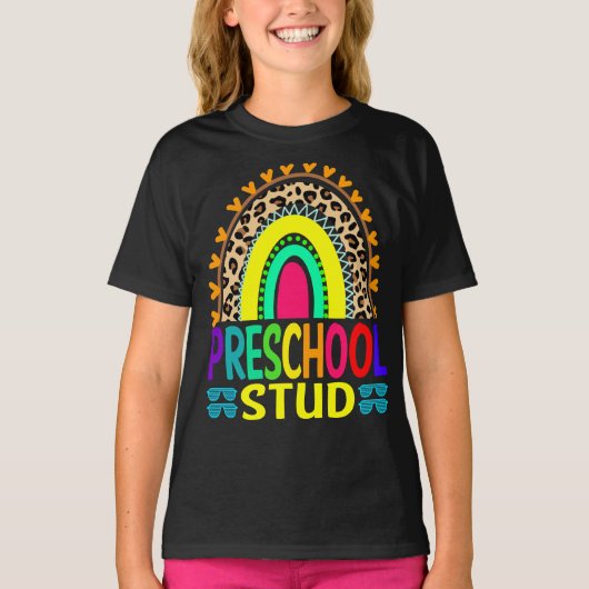 Preschool Stud Rainbow Leopard Terug naar school T-shirt (Voorkant)