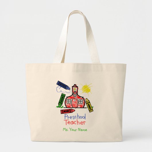 Preschool Teacher Bag - Schoolhouse en Crayons Grote Tote Bag (Voorkant)